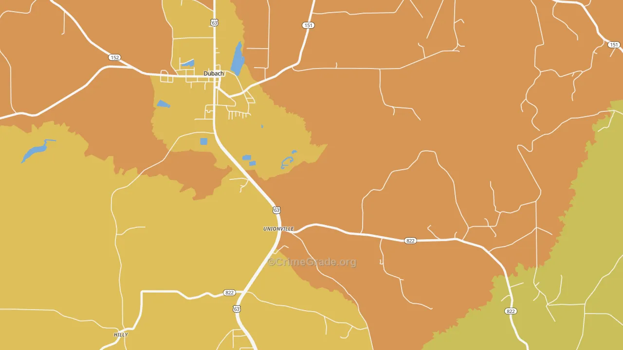 Unionville, LA Map of Murder Rates