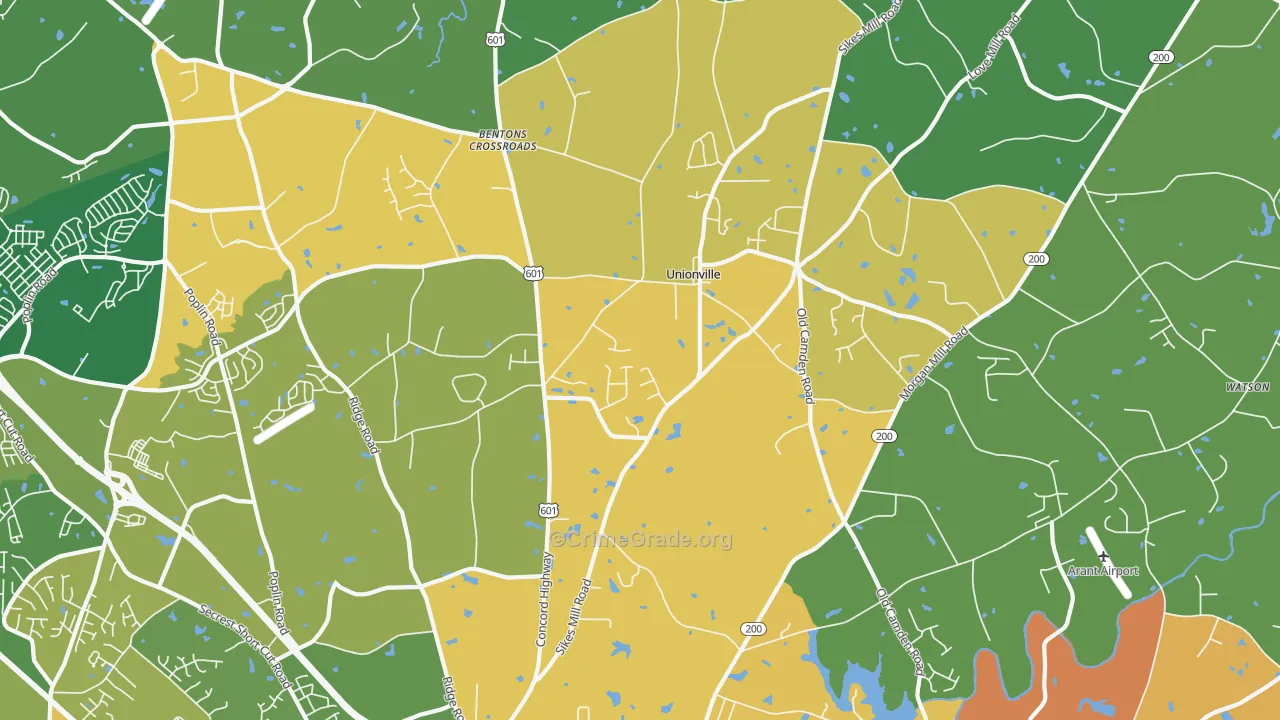 Unionville, NC Map of Murder Rates