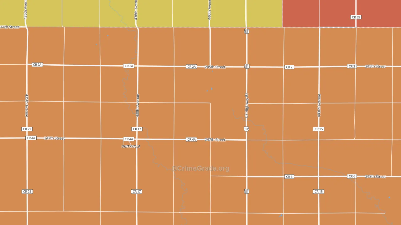 Unityville, SD Map of Murder Rates