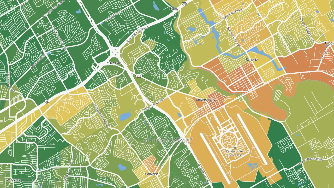 Universal City, TX Map of Murder Rates