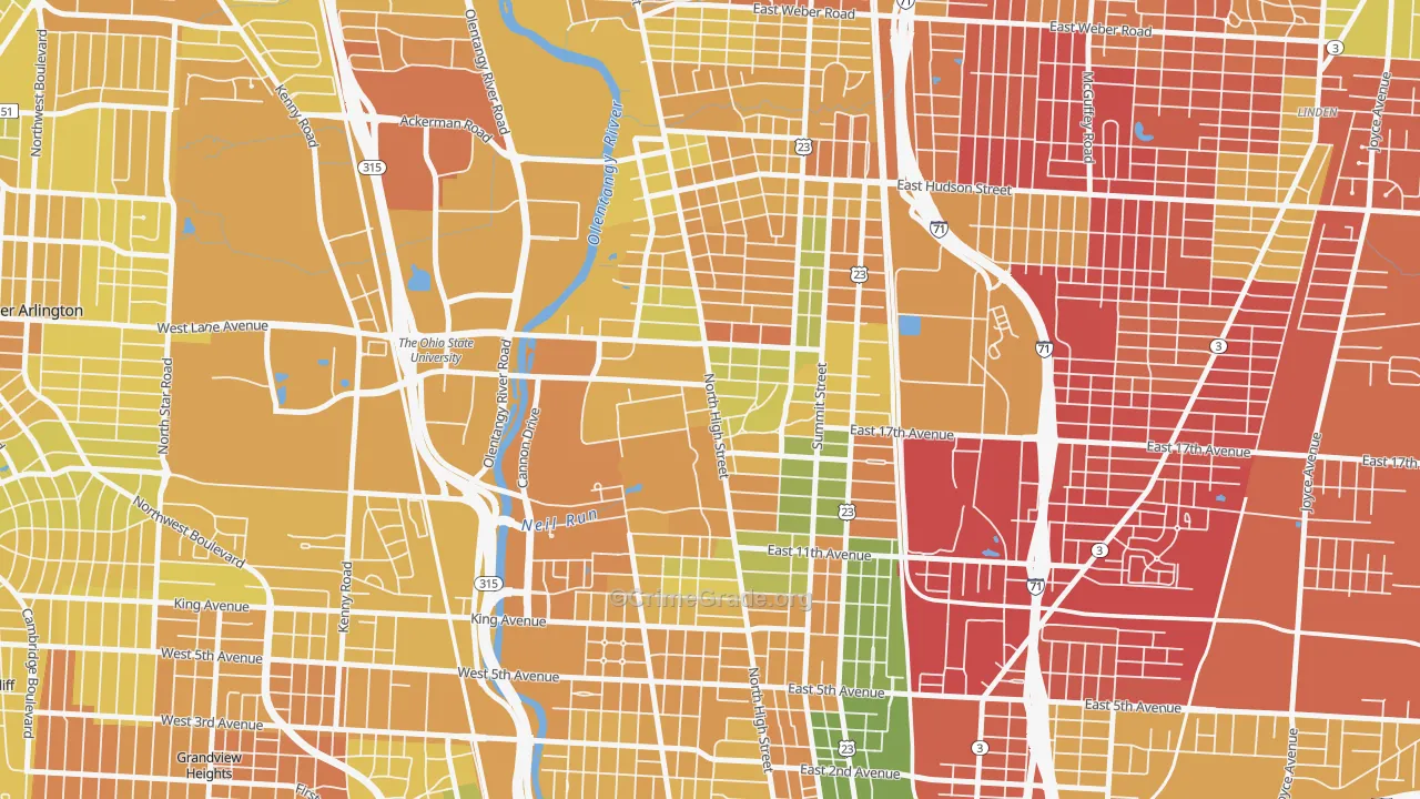 University, Columbus, OH Map of Murder Rates