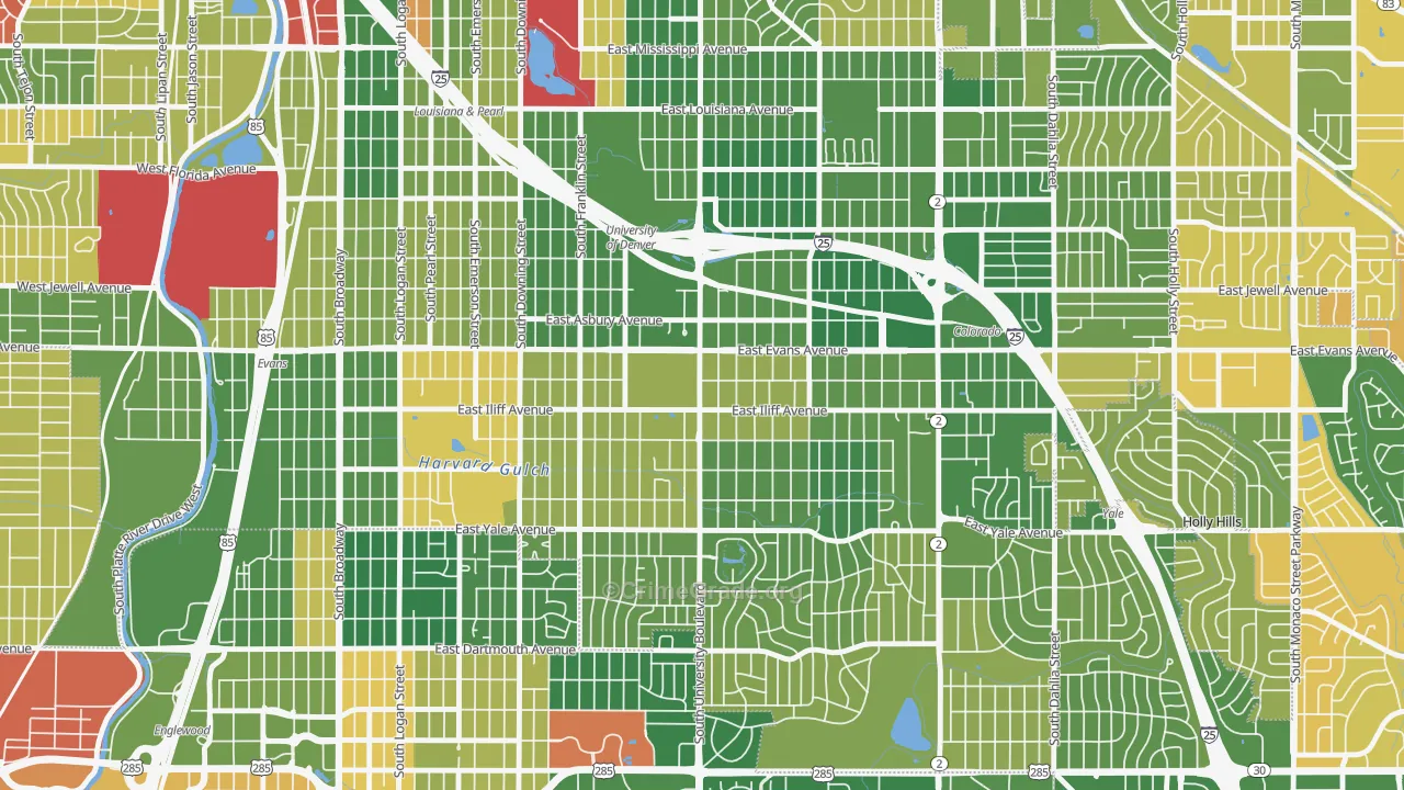 University, Denver, CO Map of Murder Rates