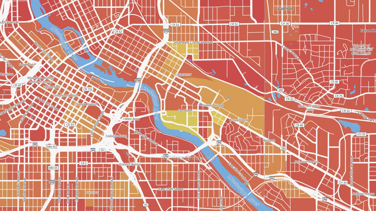 University District, Minneapolis, MN Map of Murder Rates