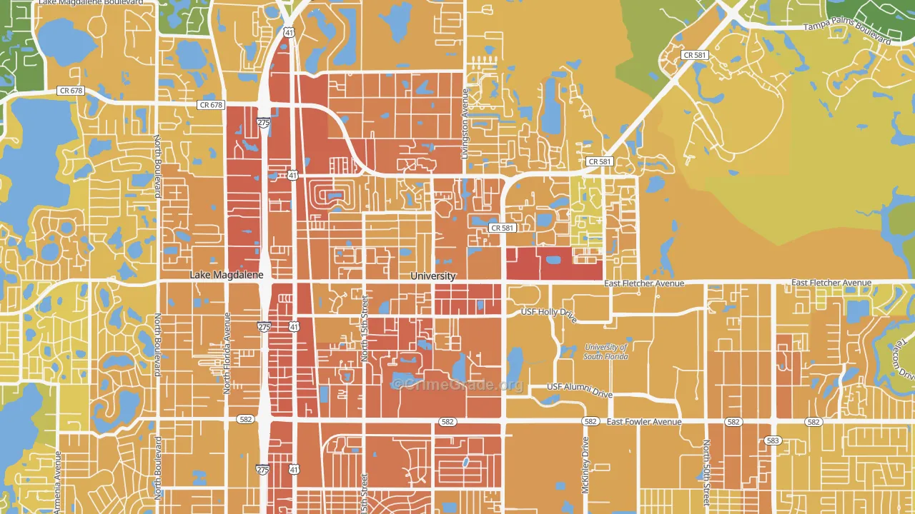 University, FL Map of Murder Rates