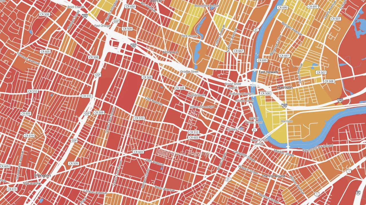 University Heights, Newark, NJ Map of Murder Rates