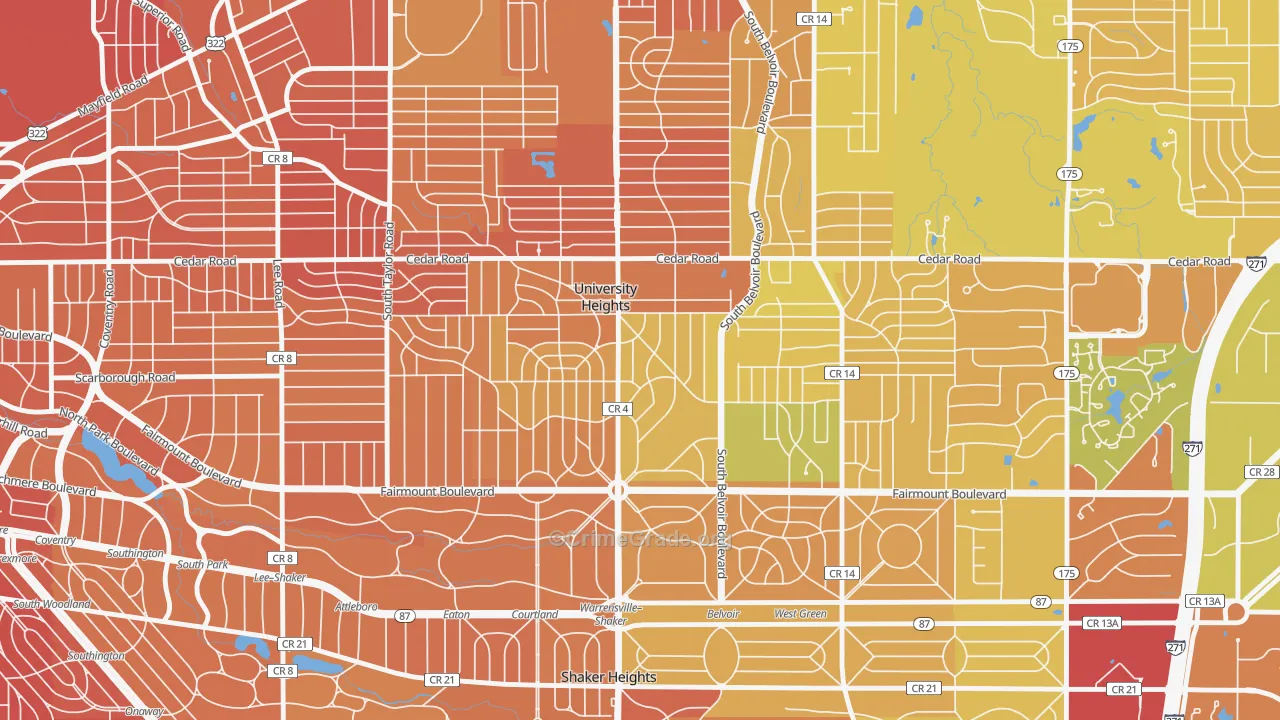 University Heights, OH Map of Murder Rates