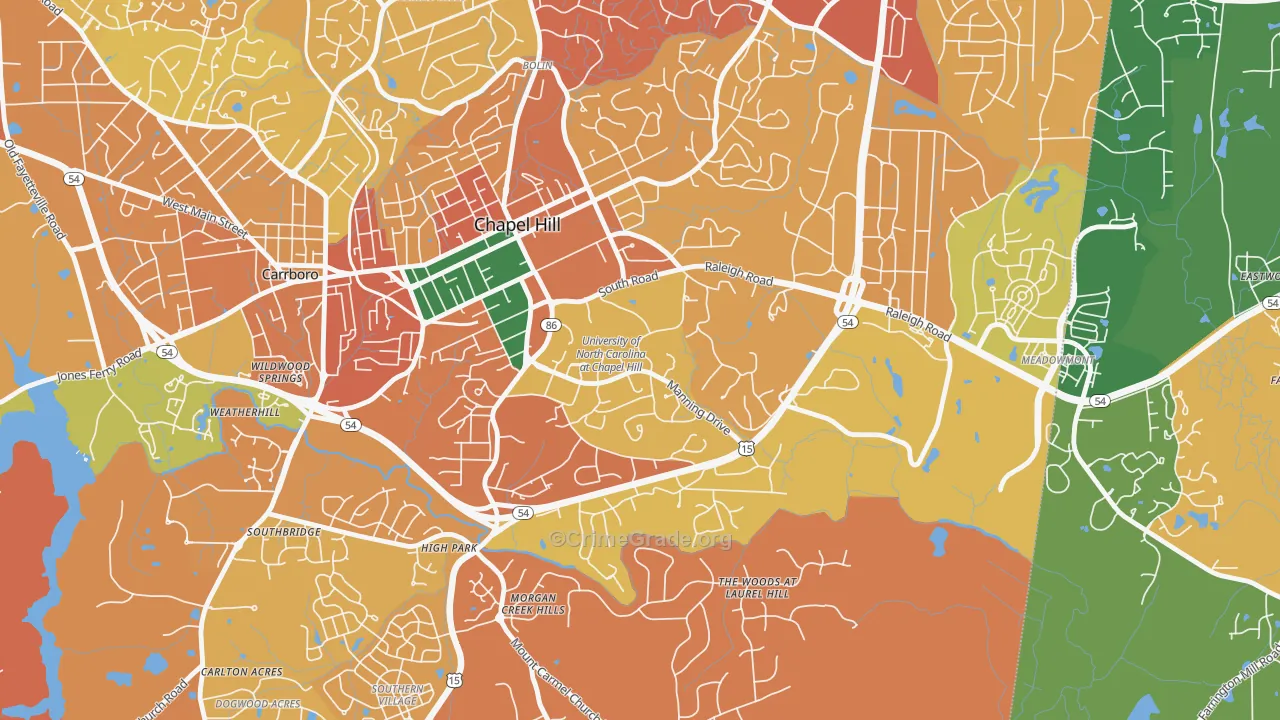 University of NC at Chapel Hill, Chapel Hill, NC Map of Murder Rates