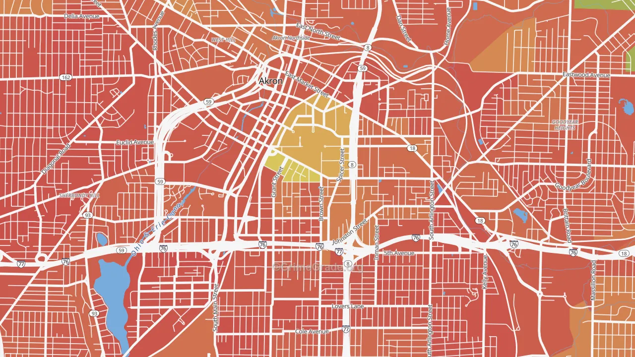 University of Ohio Akron, Akron, OH Map of Murder Rates