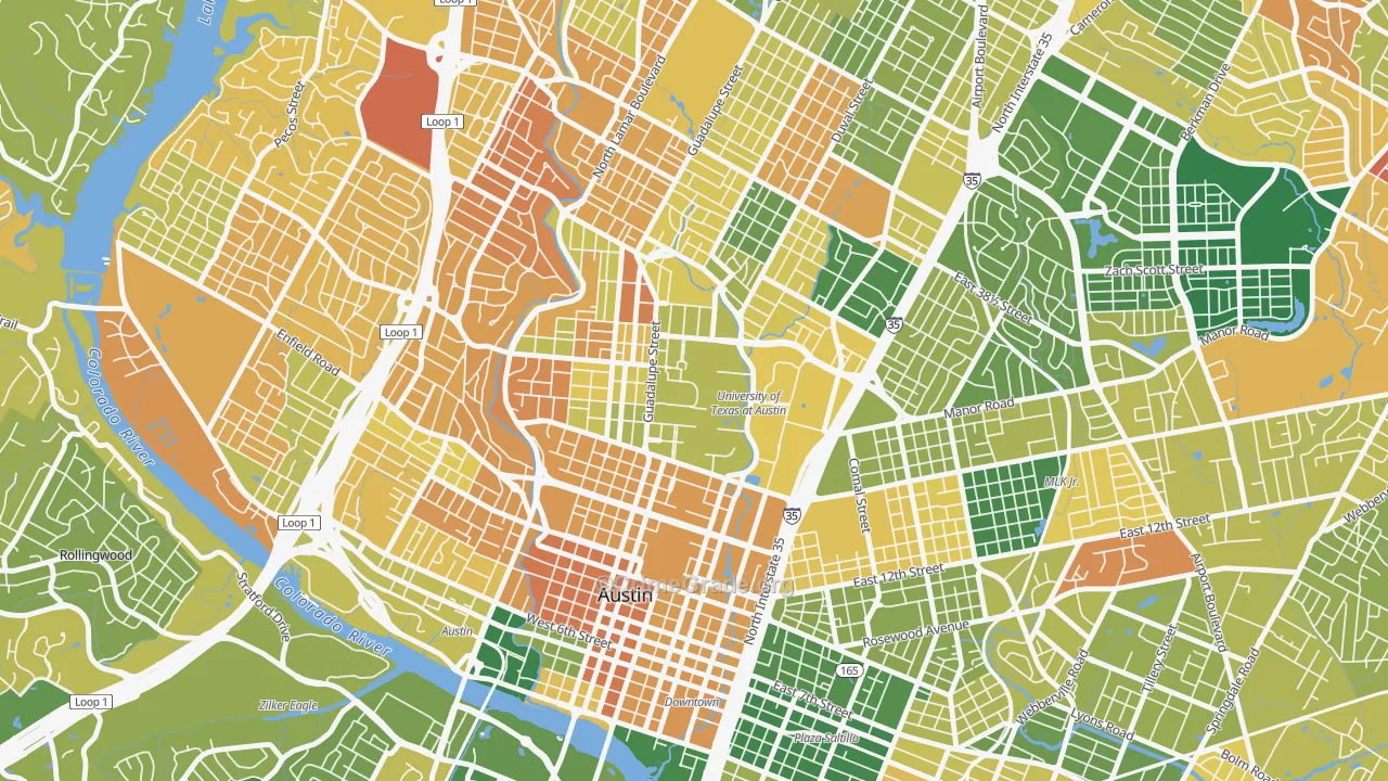 University Of Texas, Austin, TX Map of Murder Rates