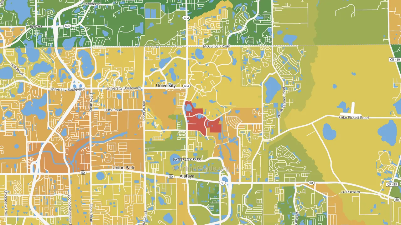 university, Orlando, FL Map of Murder Rates