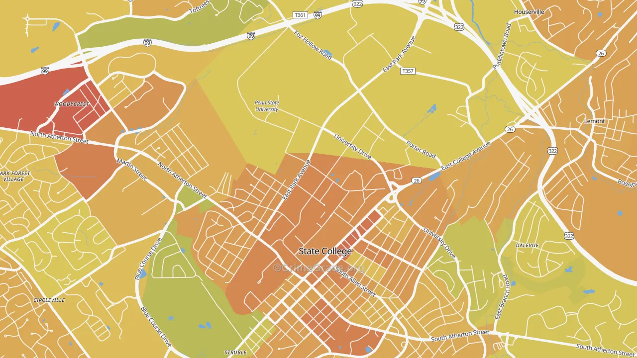 University Park, PA Map of Murder Rates