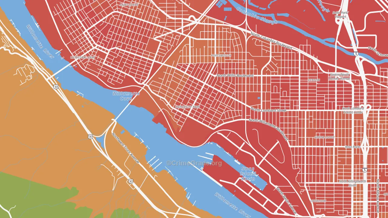 University Park, Portland, OR Map of Murder Rates