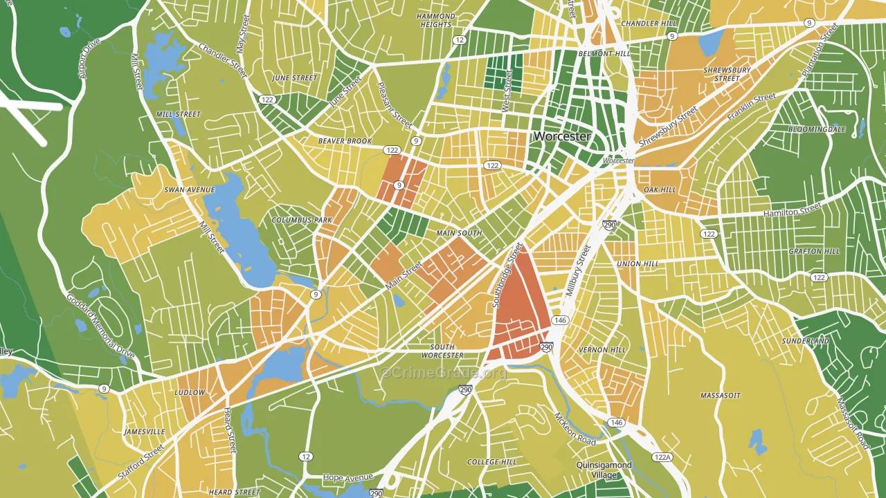 University Park, Worcester, MA Map of Murder Rates