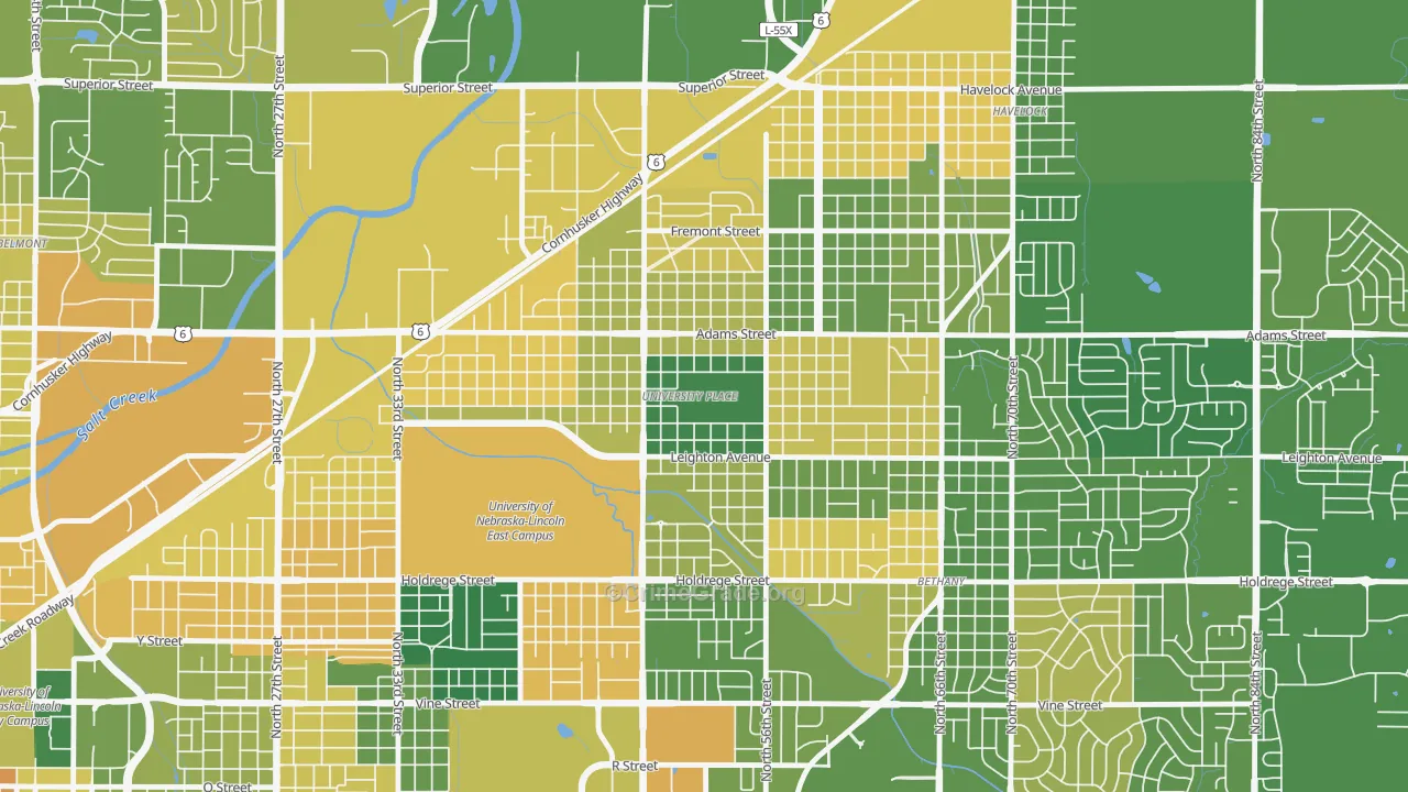 University Place, Lincoln, NE Map of Murder Rates