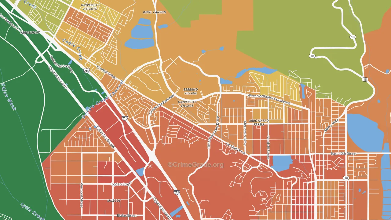University-San Bernardino, San Bernardino, CA Map of Murder Rates