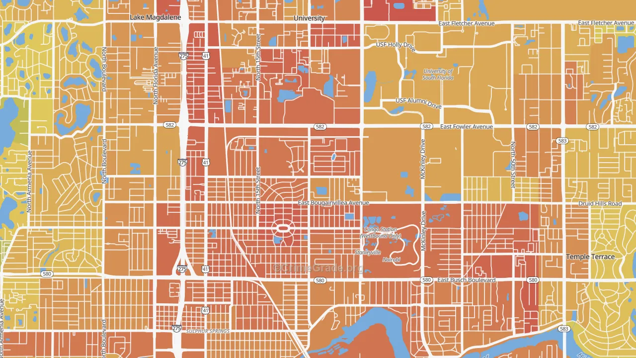 University Square, Tampa, FL Map of Murder Rates