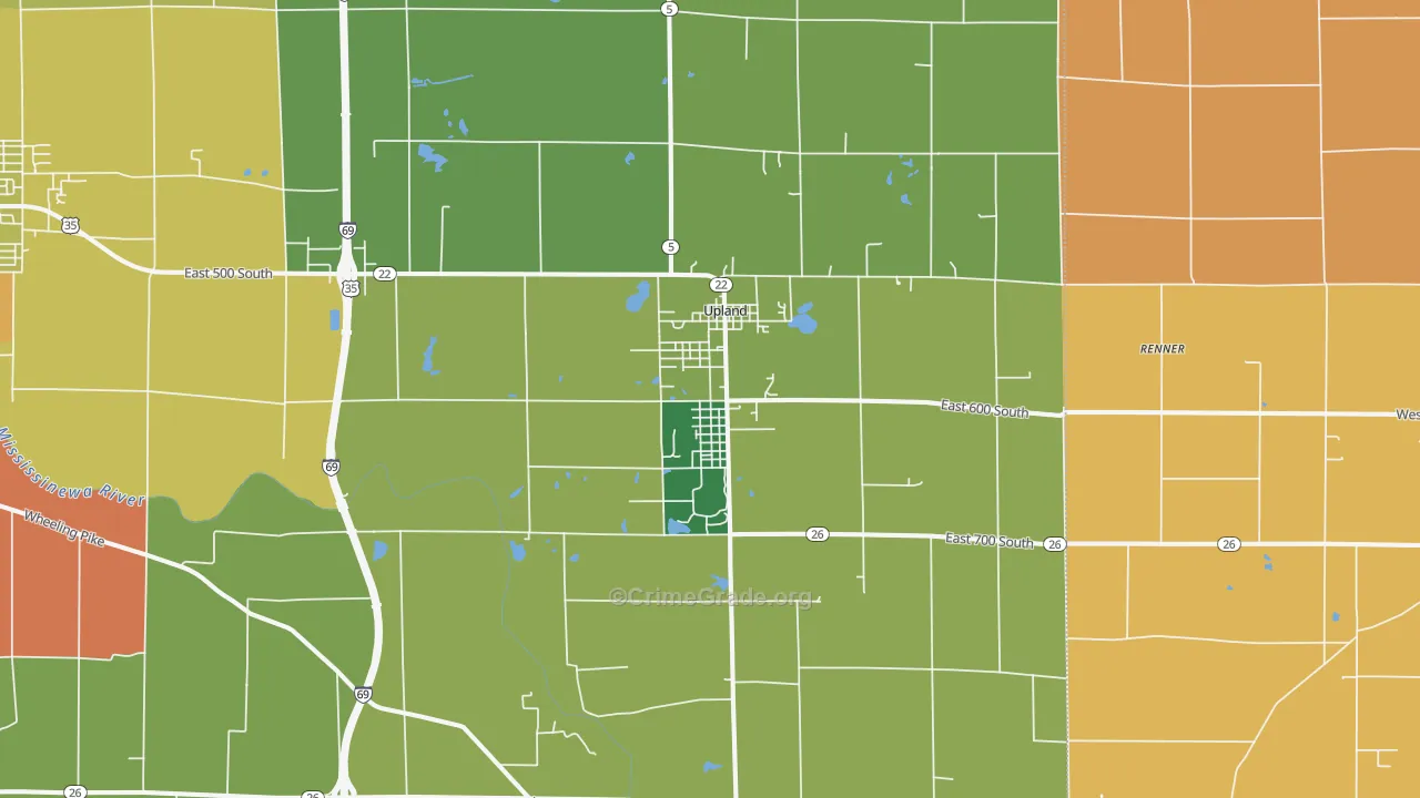Upland, IN Map of Murder Rates