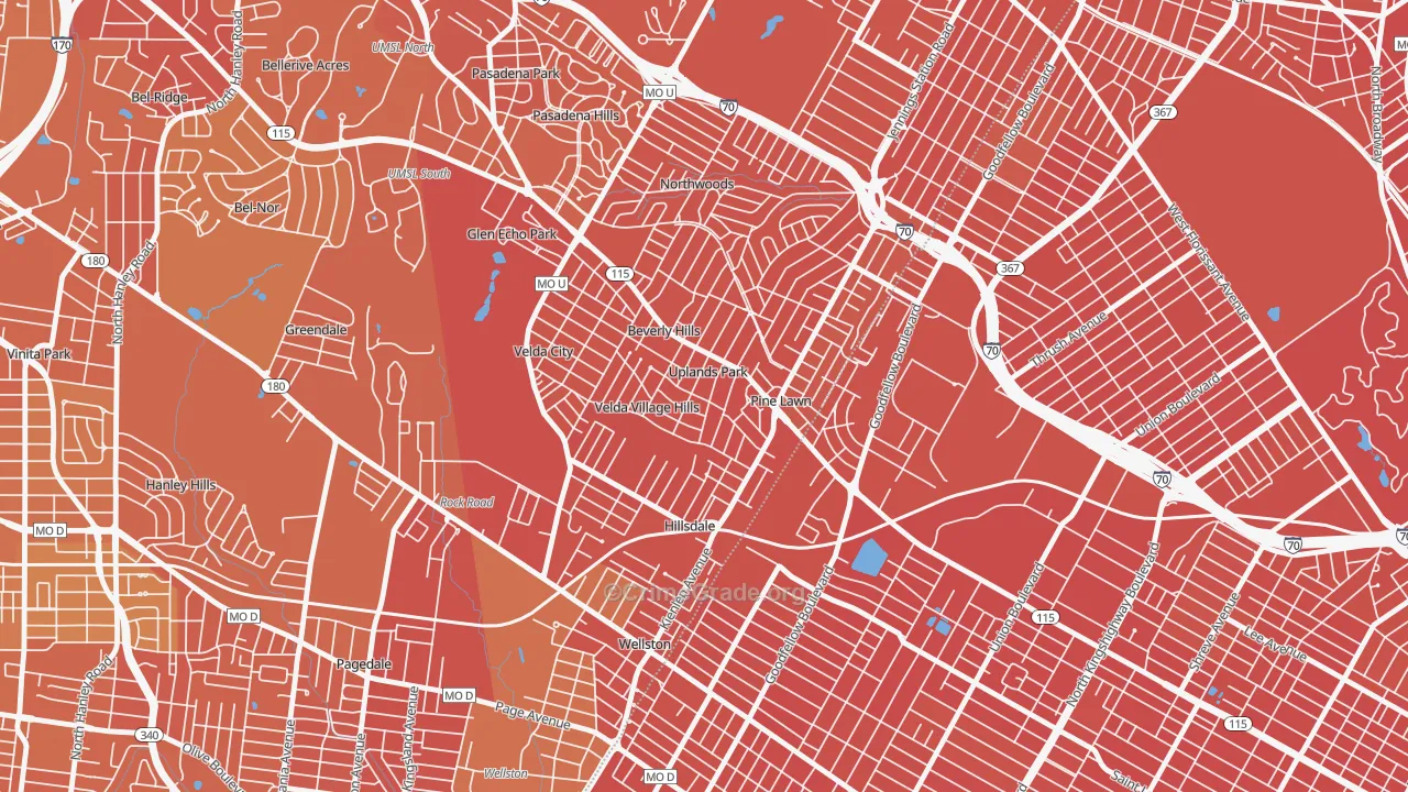 Uplands Park, MO Map of Murder Rates