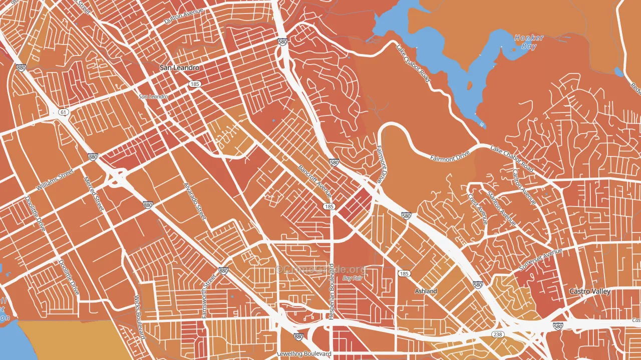 Upper Bal, San Leandro, CA Map of Murder Rates