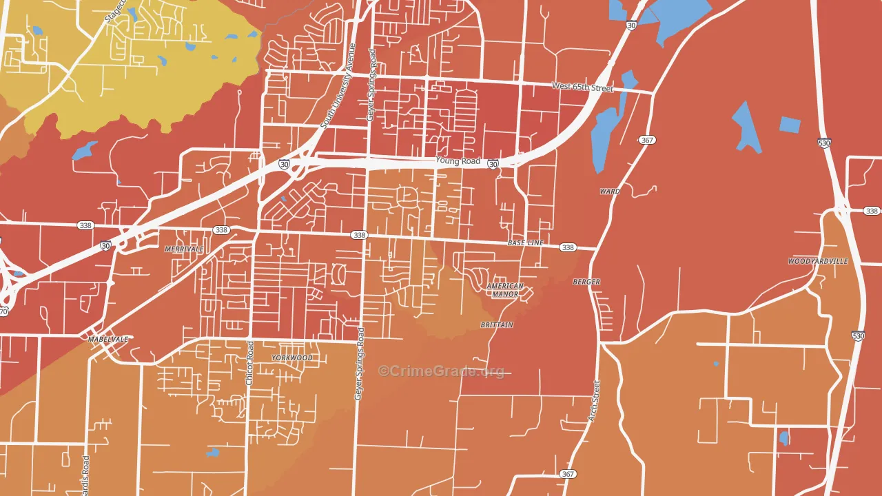 Upper Baseline, Little Rock, AR Map of Murder Rates