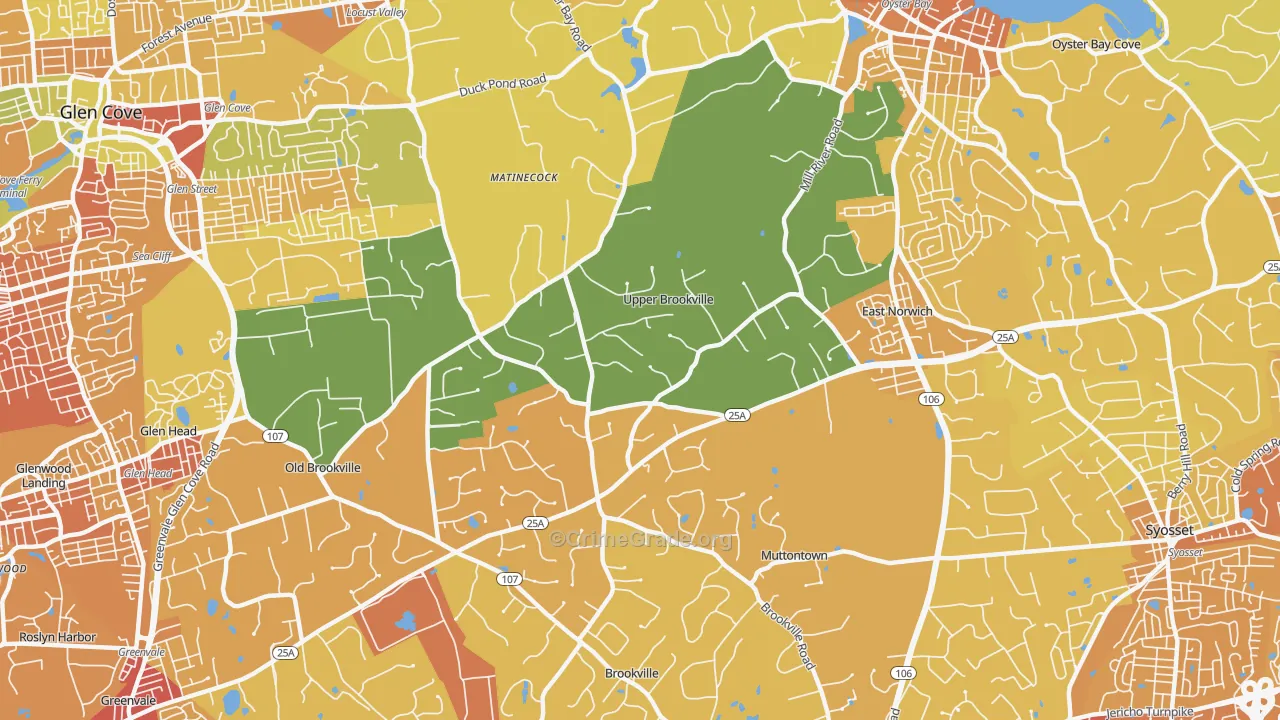 Upper Brookville, NY Map of Murder Rates