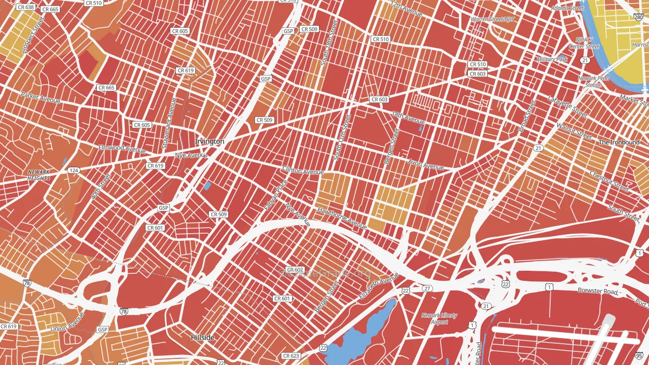 Upper Clinton Hill, Newark, NJ Map of Murder Rates