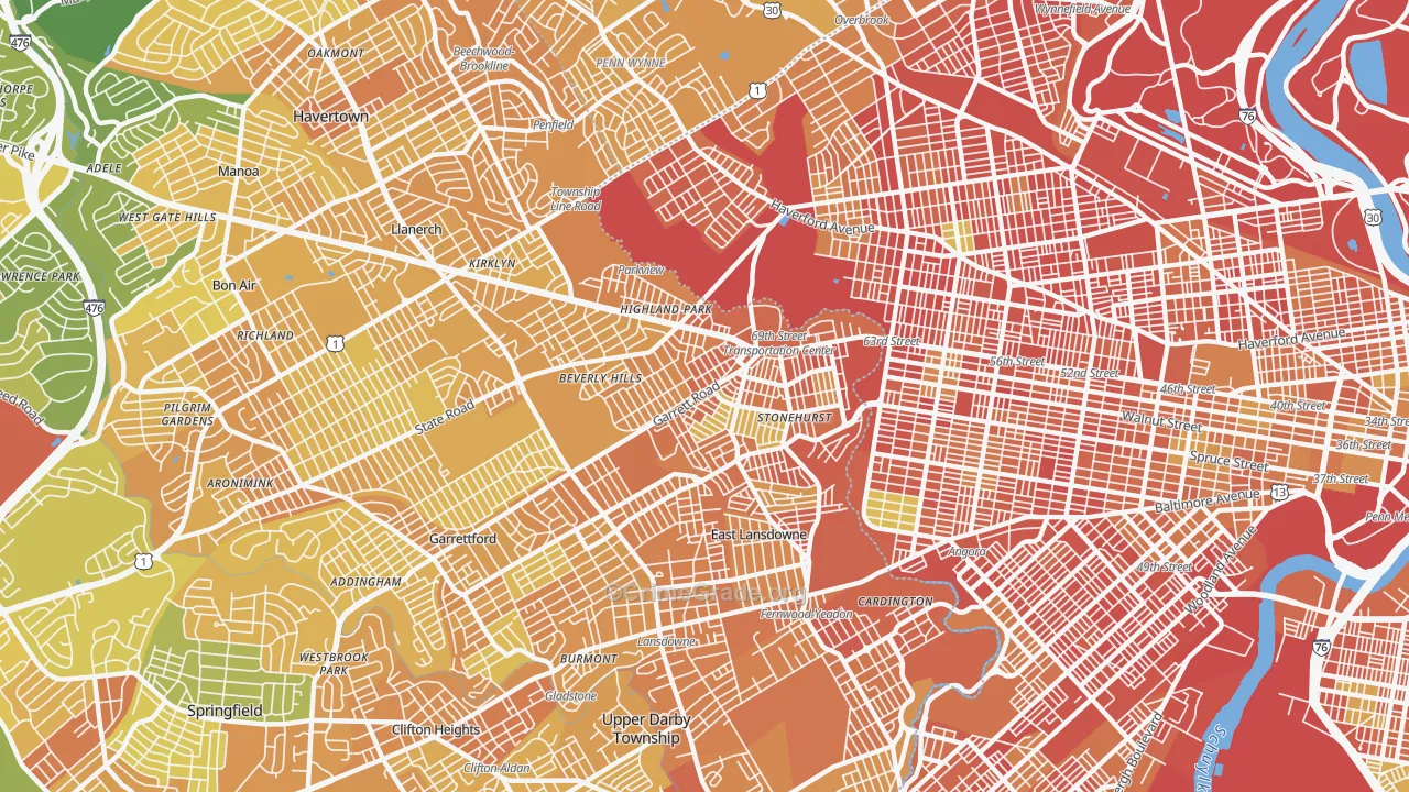 Upper Darby, PA Map of Murder Rates