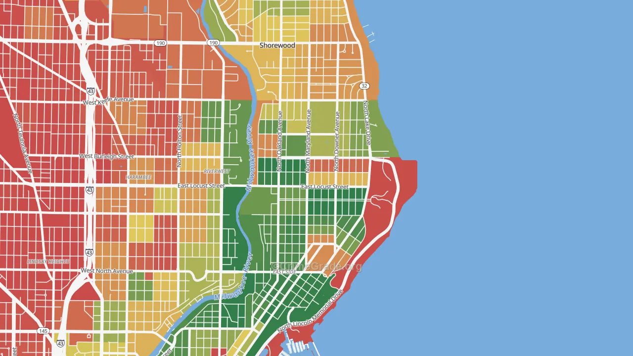 Upper East Side, Milwaukee, WI Map of Murder Rates