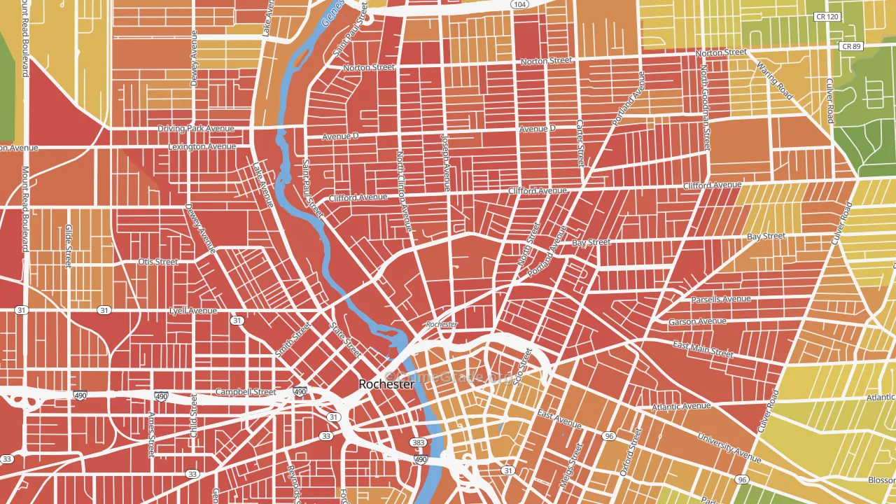 Upper Falls, Rochester, NY Map of Murder Rates