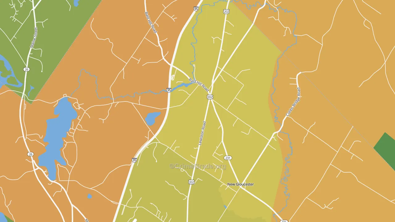 Upper Gloucester, ME Map of Murder Rates