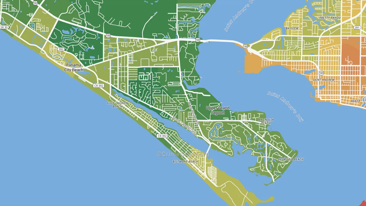 Upper Grand Lagoon, FL Map of Murder Rates