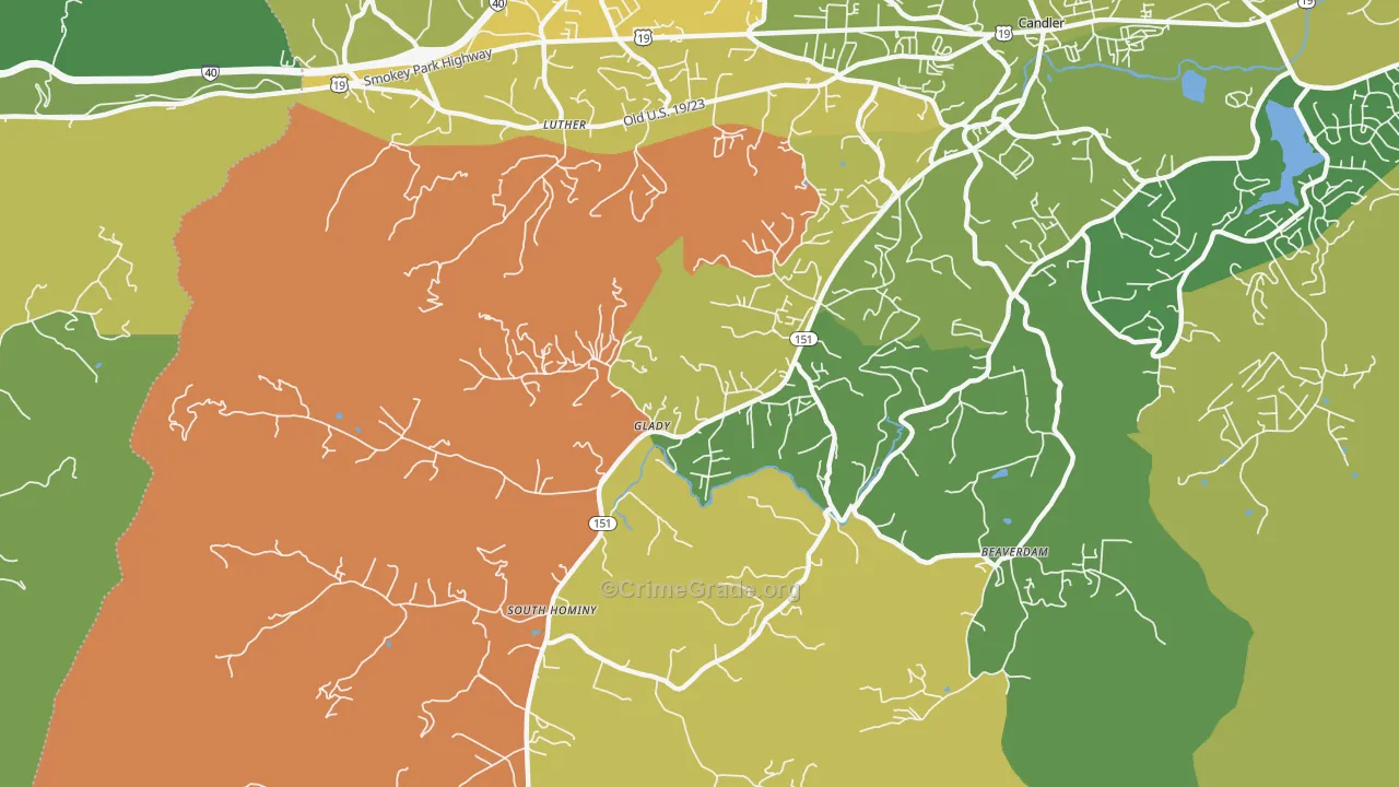 Upper Hominy, NC Map of Murder Rates
