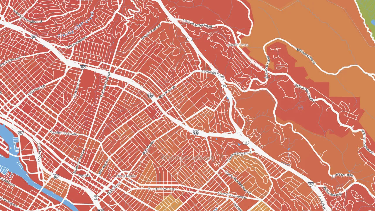 Upper Laurel, Oakland, CA Map of Murder Rates