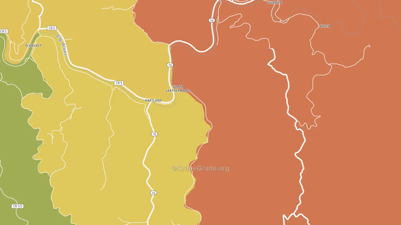 Upper Leatherwood, WV Map of Murder Rates