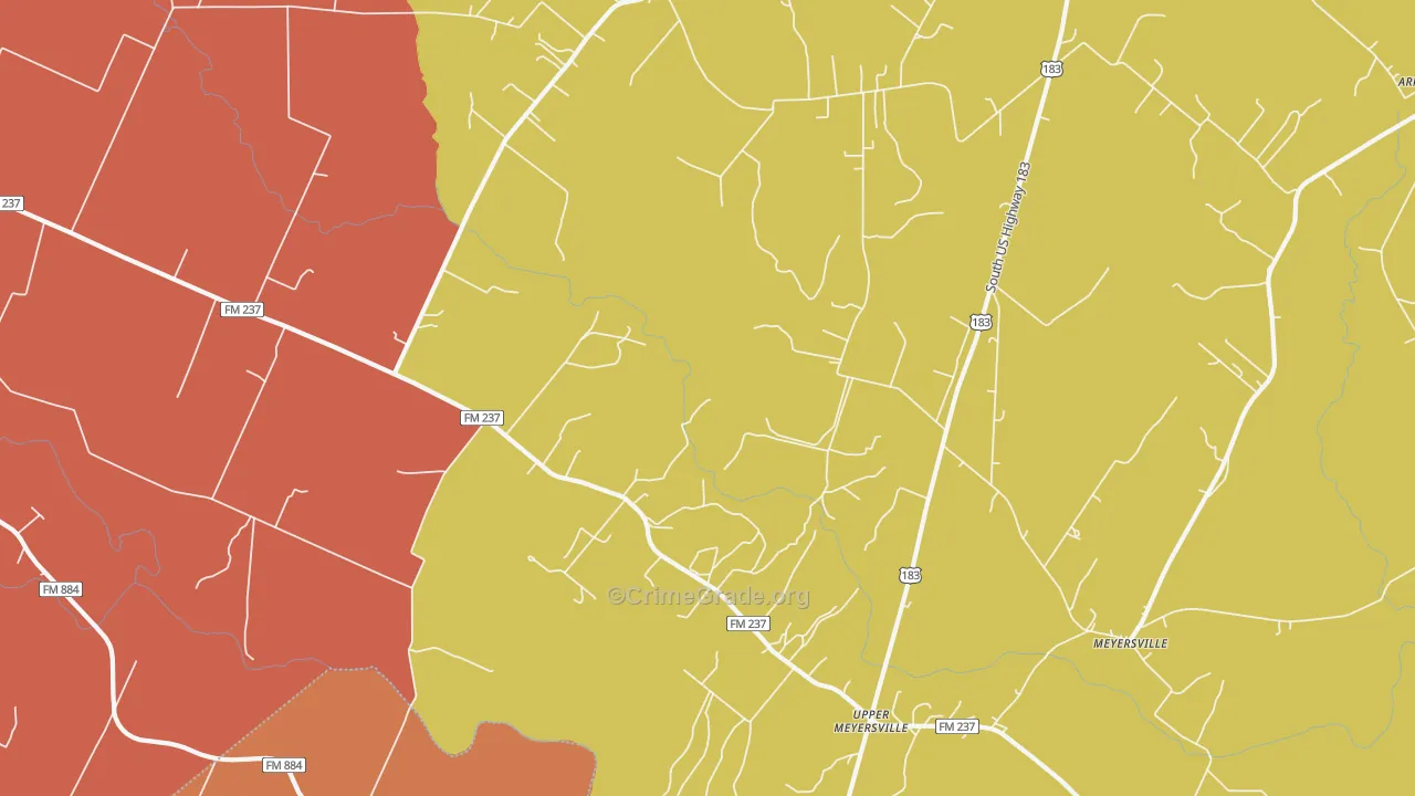 Upper Meyersville, TX Map of Murder Rates