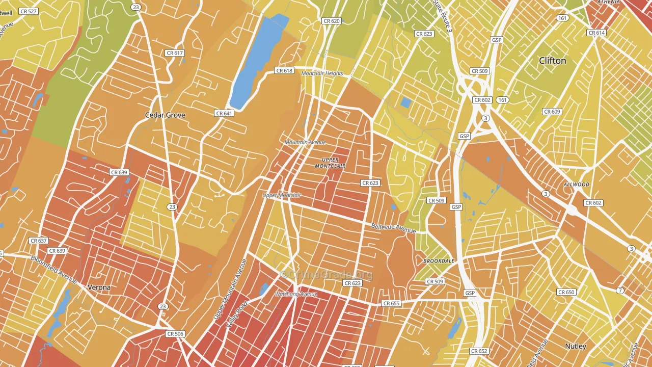 Upper Montclair, NJ Map of Murder Rates