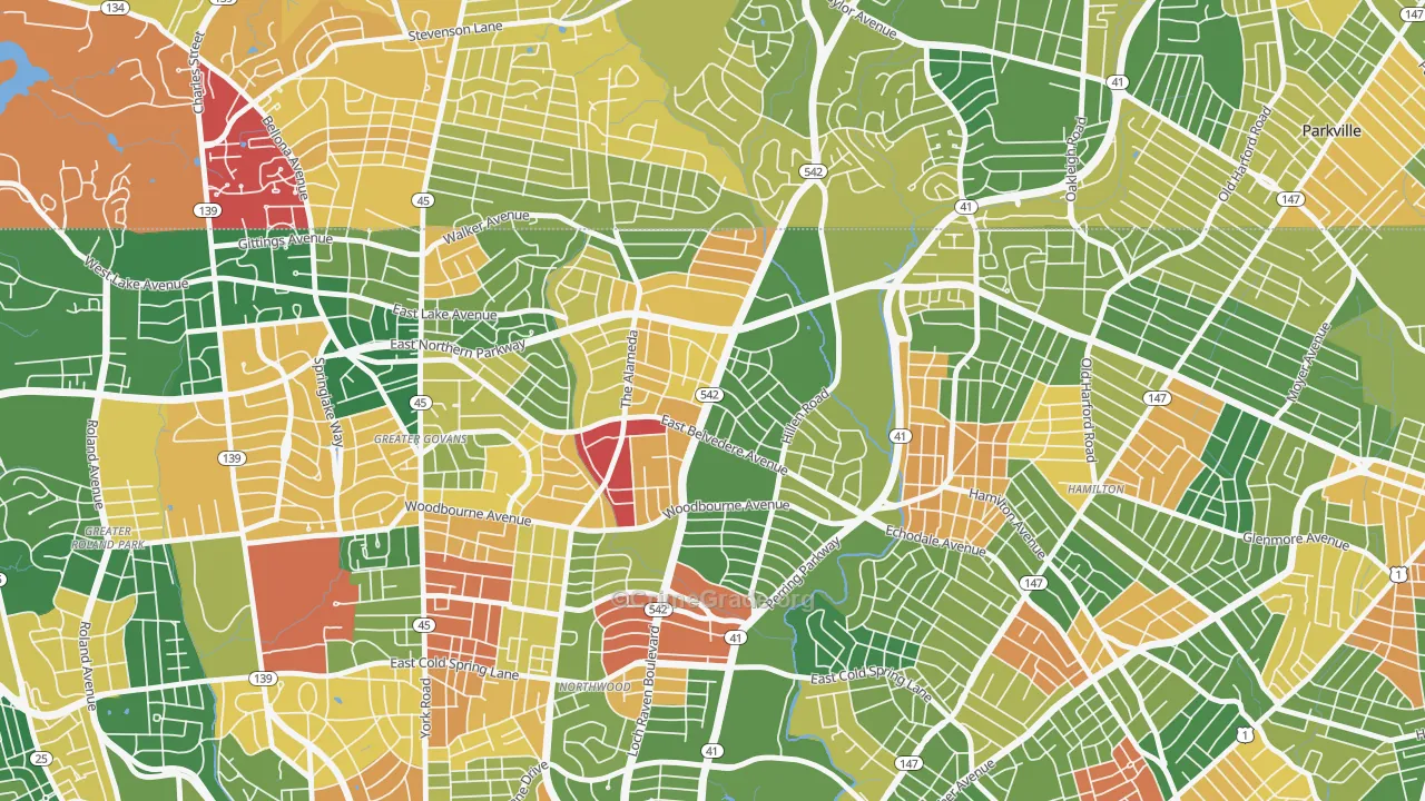 Upper Northwood, Baltimore, MD Map of Murder Rates