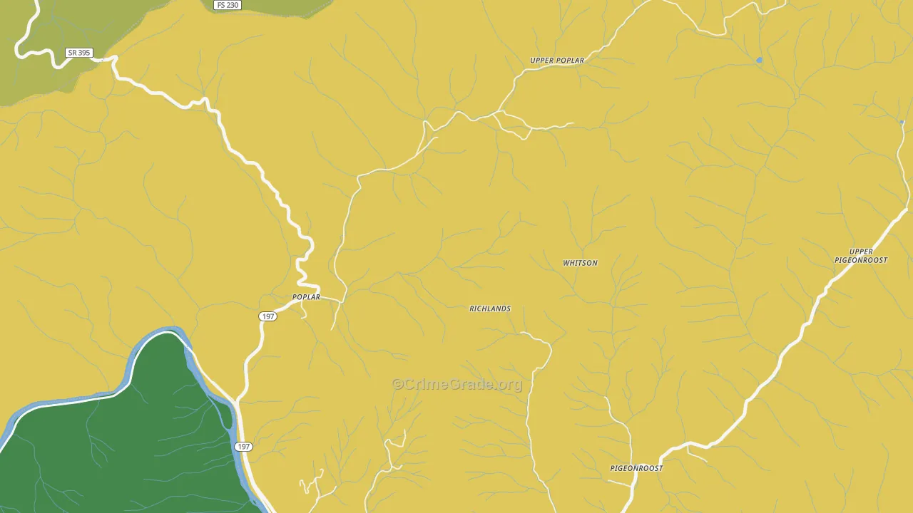 Upper Poplar, NC Map of Murder Rates