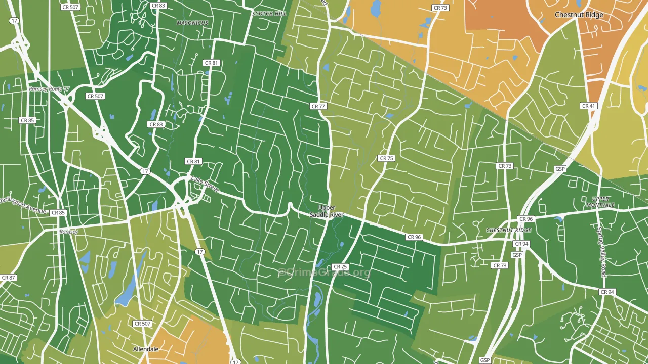Upper Saddle River, NJ Map of Murder Rates