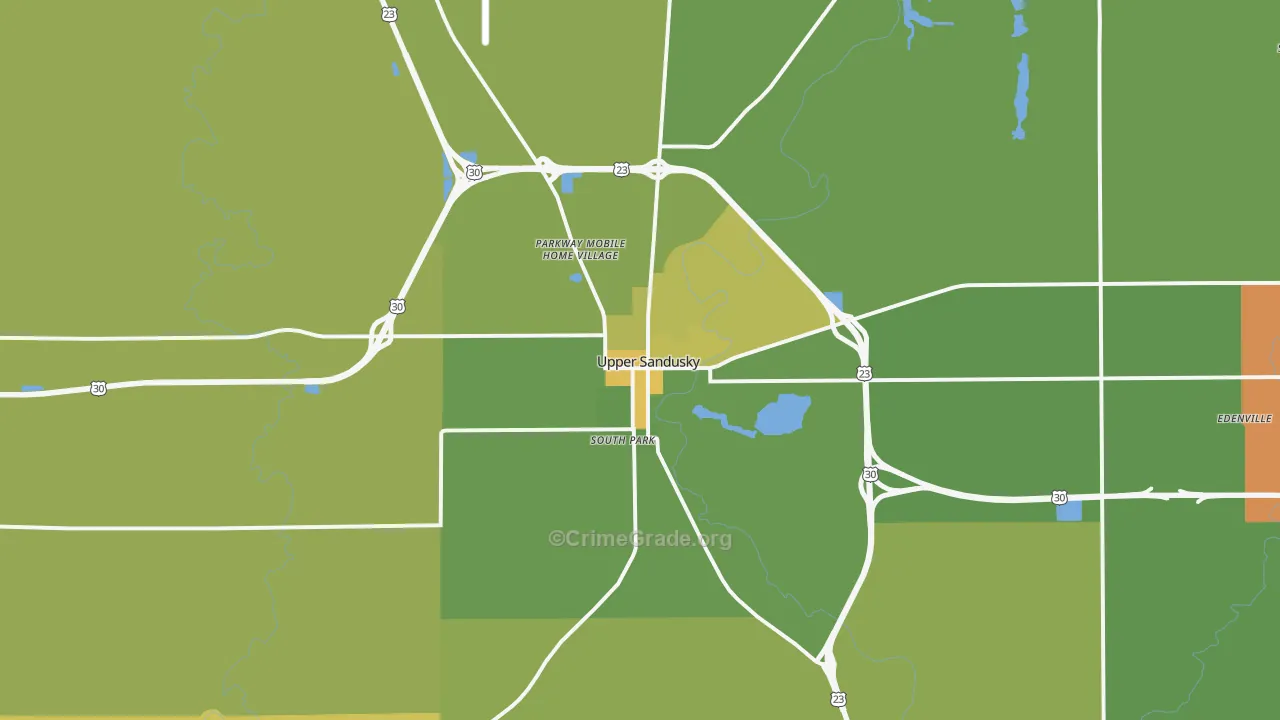 Upper Sandusky, OH Map of Murder Rates