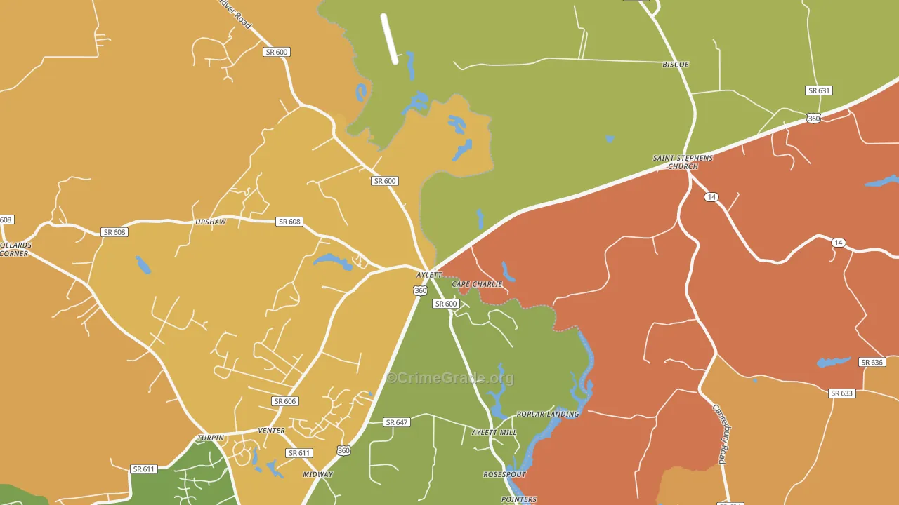 Upshaw, VA Map of Murder Rates
