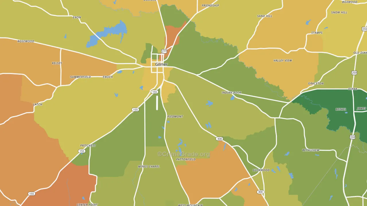 Upshur County, TX Map of Murder Rates
