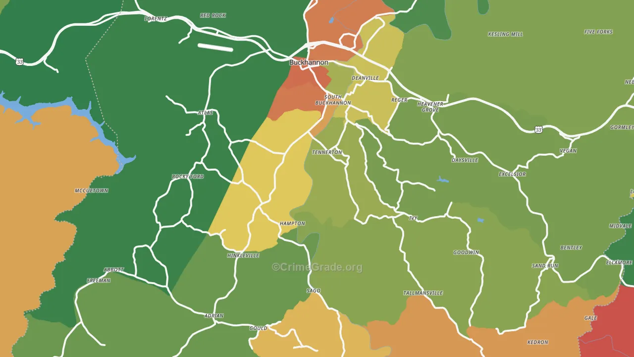 Upshur County, WV Map of Murder Rates