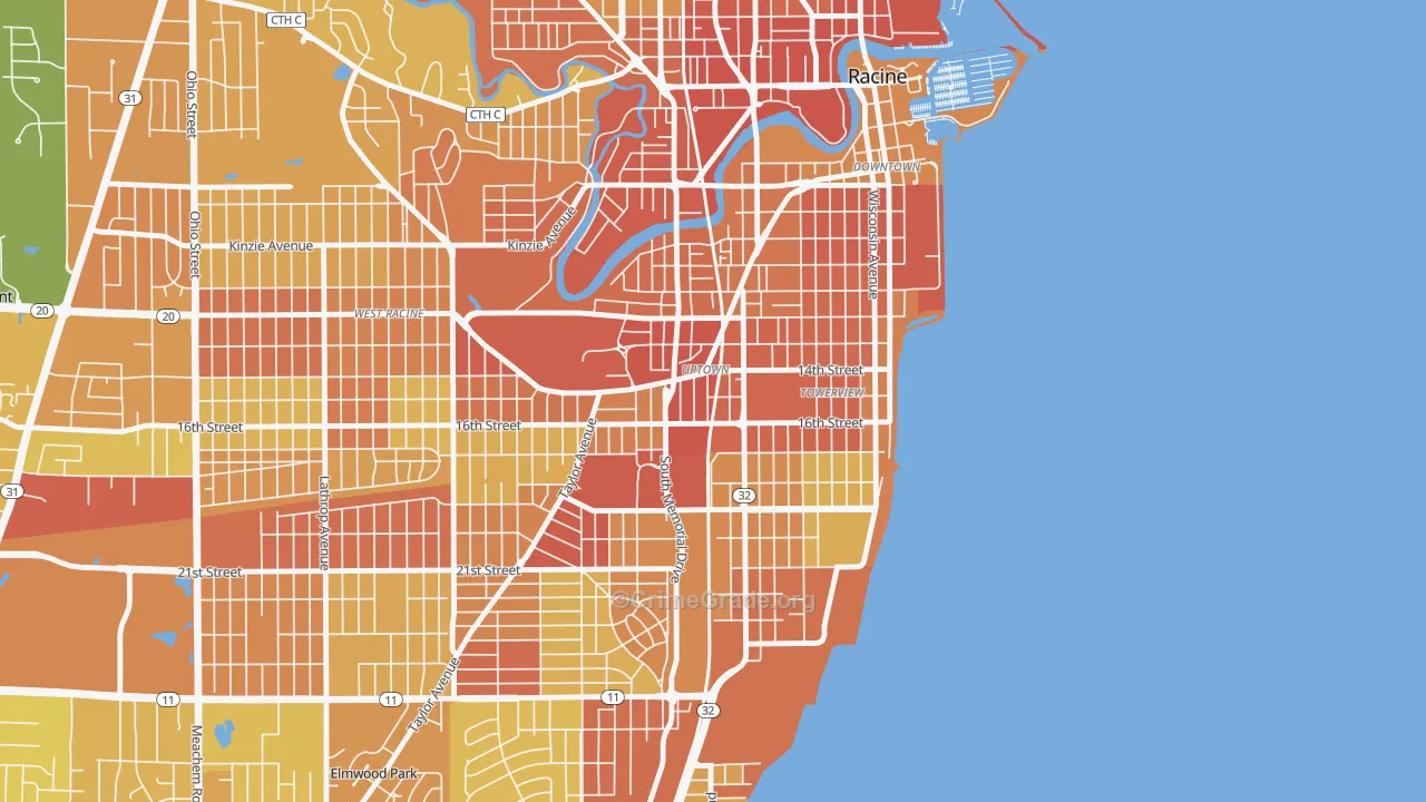 Uptown, Racine, WI Map of Murder Rates