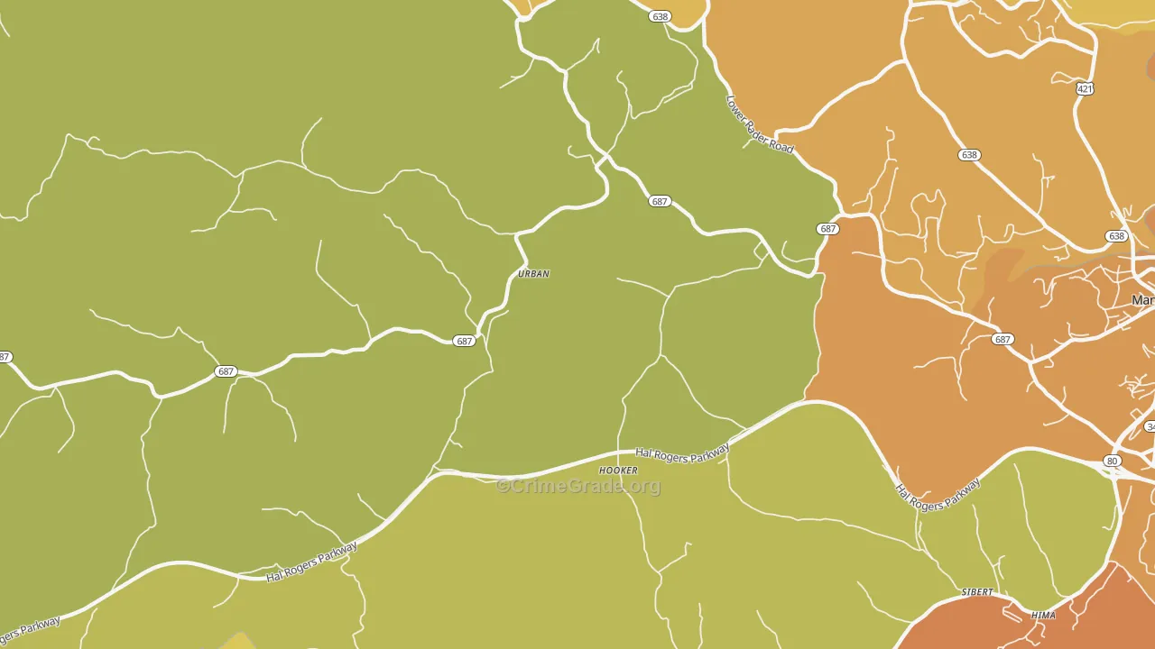 Urban, KY Map of Murder Rates