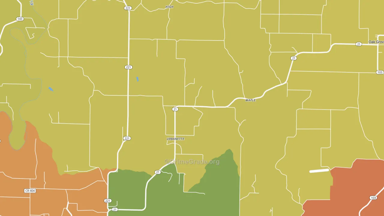 Urbanette, AR Map of Murder Rates