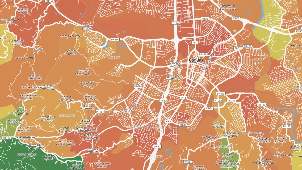 Urbanizacion Bonneville Hts, Caguas, PR Map of Murder Rates