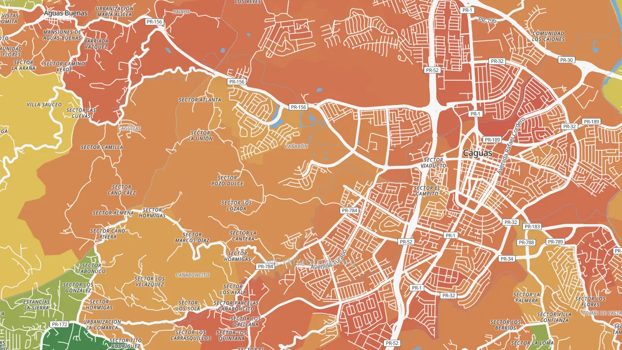 Urbanizacion El Valle At Los Prados, Caguas, PR Map of Murder Rates