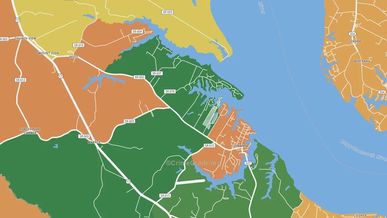 Urbanna, VA Map of Murder Rates