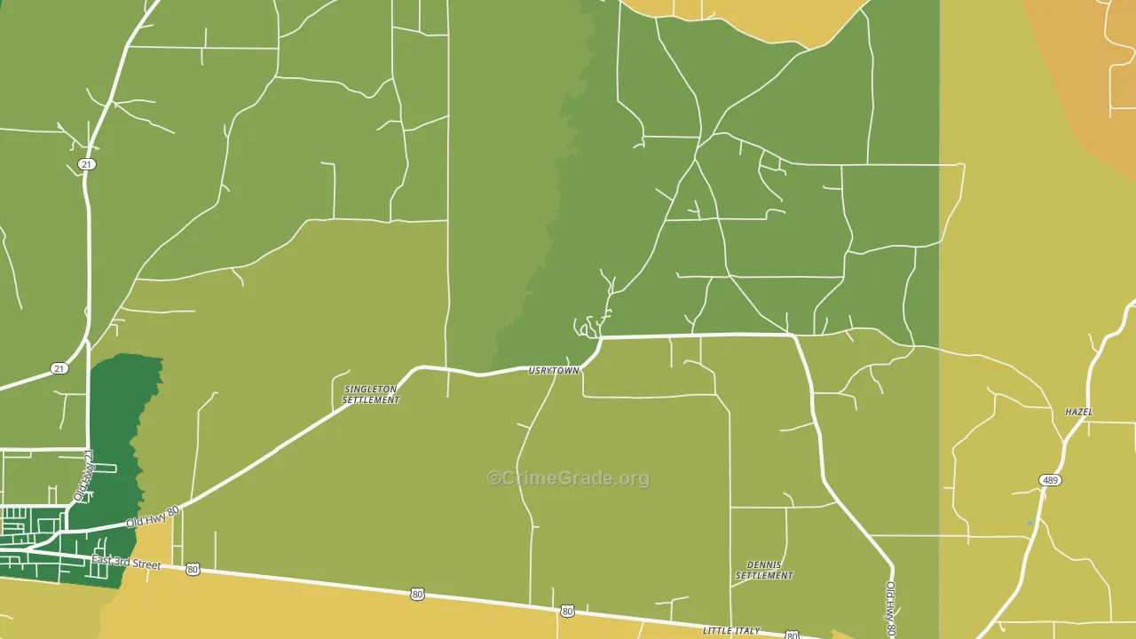 Usrytown, MS Map of Murder Rates